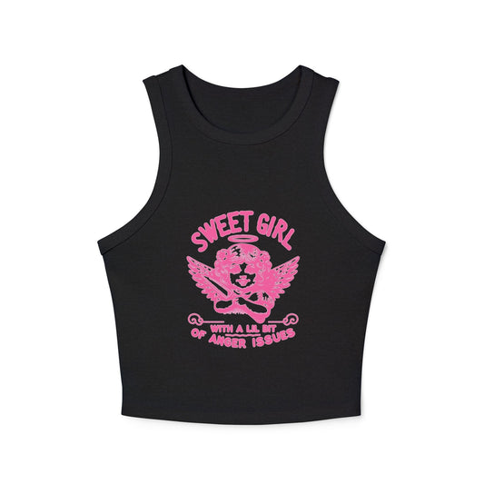 Sweet Girl With A Lil Bit Of Anger Issues - Graphic Micro Rib Racer Tank Top