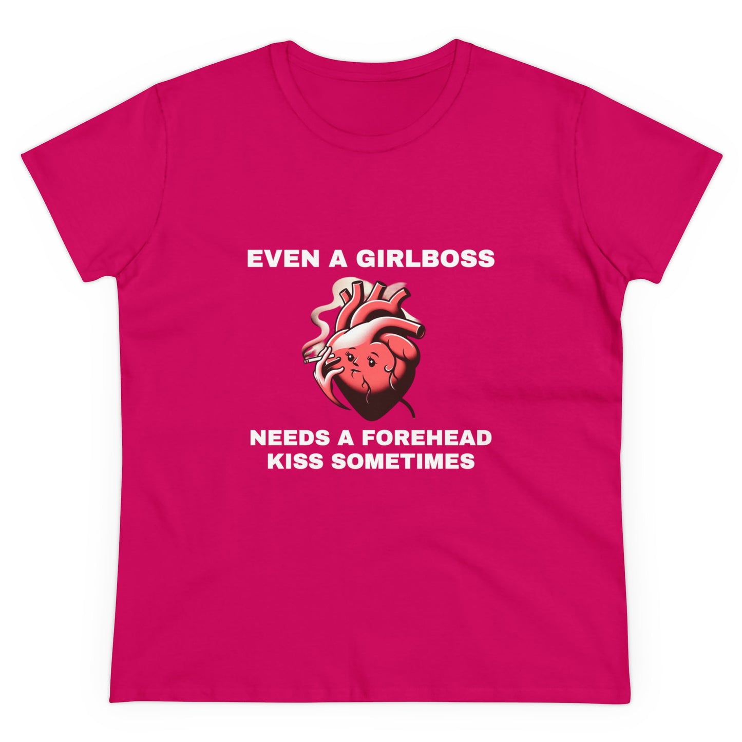 Even A Girlboss Needs A Forehead Kiss Sometimes - Graphic Semi Fitted Silhouette Cotton Tee