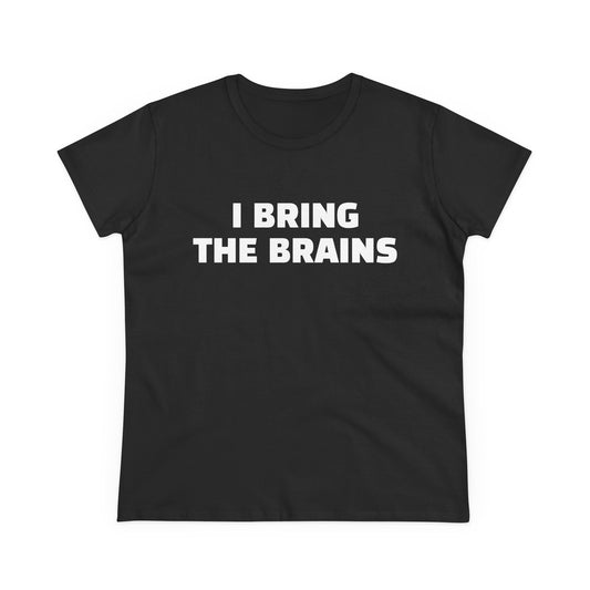 I Bring The Brains - 1/4 Graphic Cotton Cut Semi-Fitted Silhouette T-Shirt