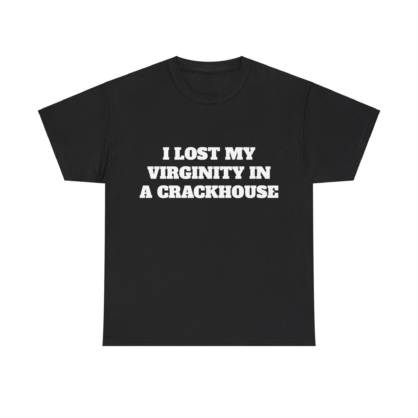 I LOST MY VIRGINITY IN A CRACKHOUSE - Graphic Unisex Heavy Cotton Tee