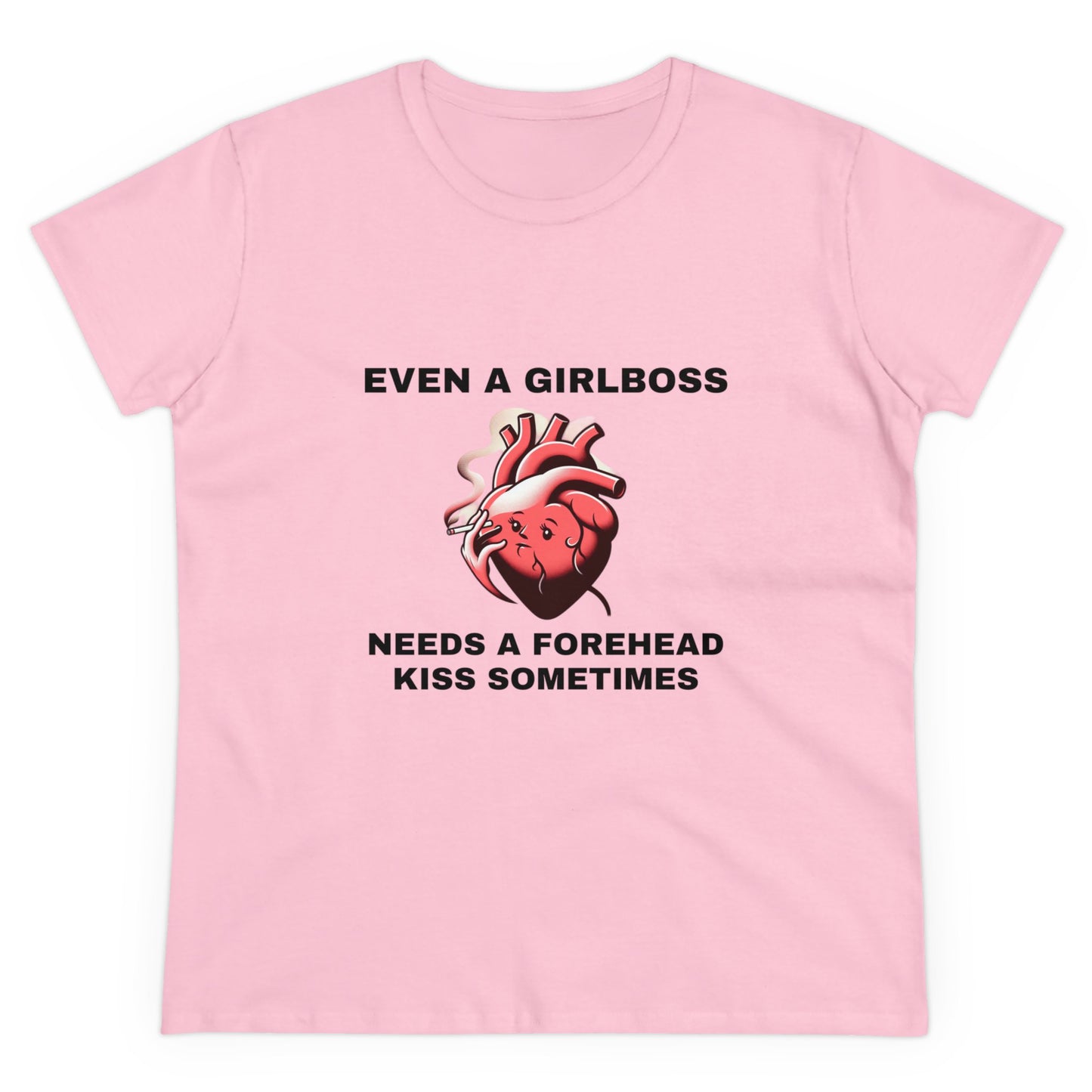 Even A Girlboss Needs A Forehead Kiss Sometimes - Graphic Semi Fitted Silhouette Cotton Tee