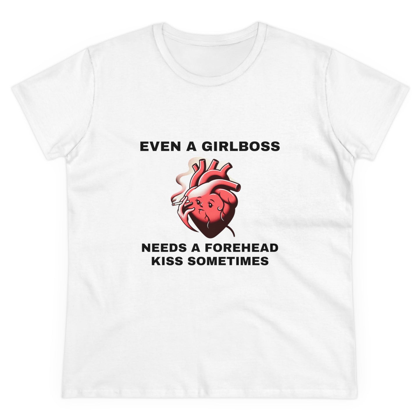 Even A Girlboss Needs A Forehead Kiss Sometimes - Graphic Semi Fitted Silhouette Cotton Tee