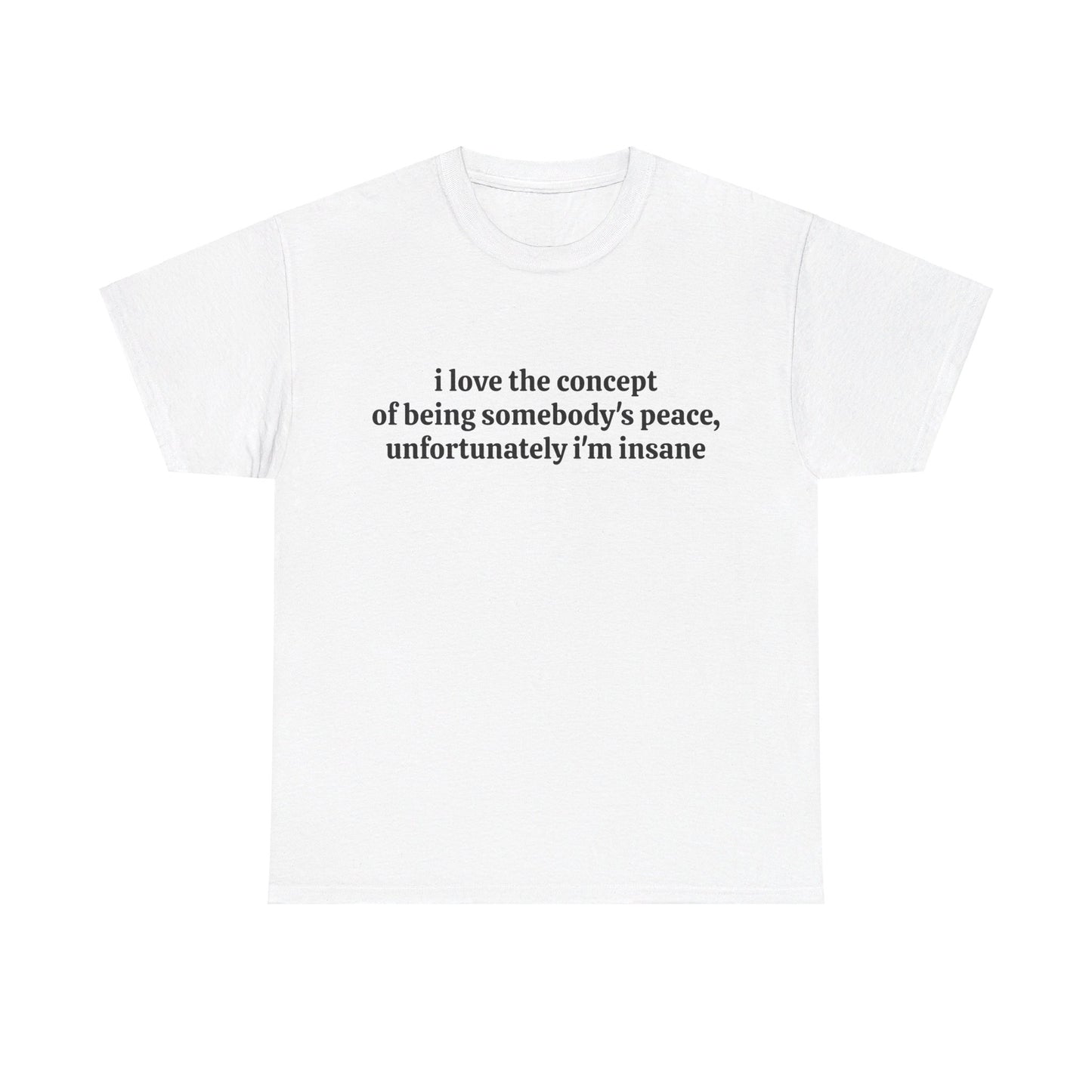 I Love The Concept Of Being Somebody's Peace, Unfortunately I'm Insane - Graphic Unisex Heavy Cotton Tee