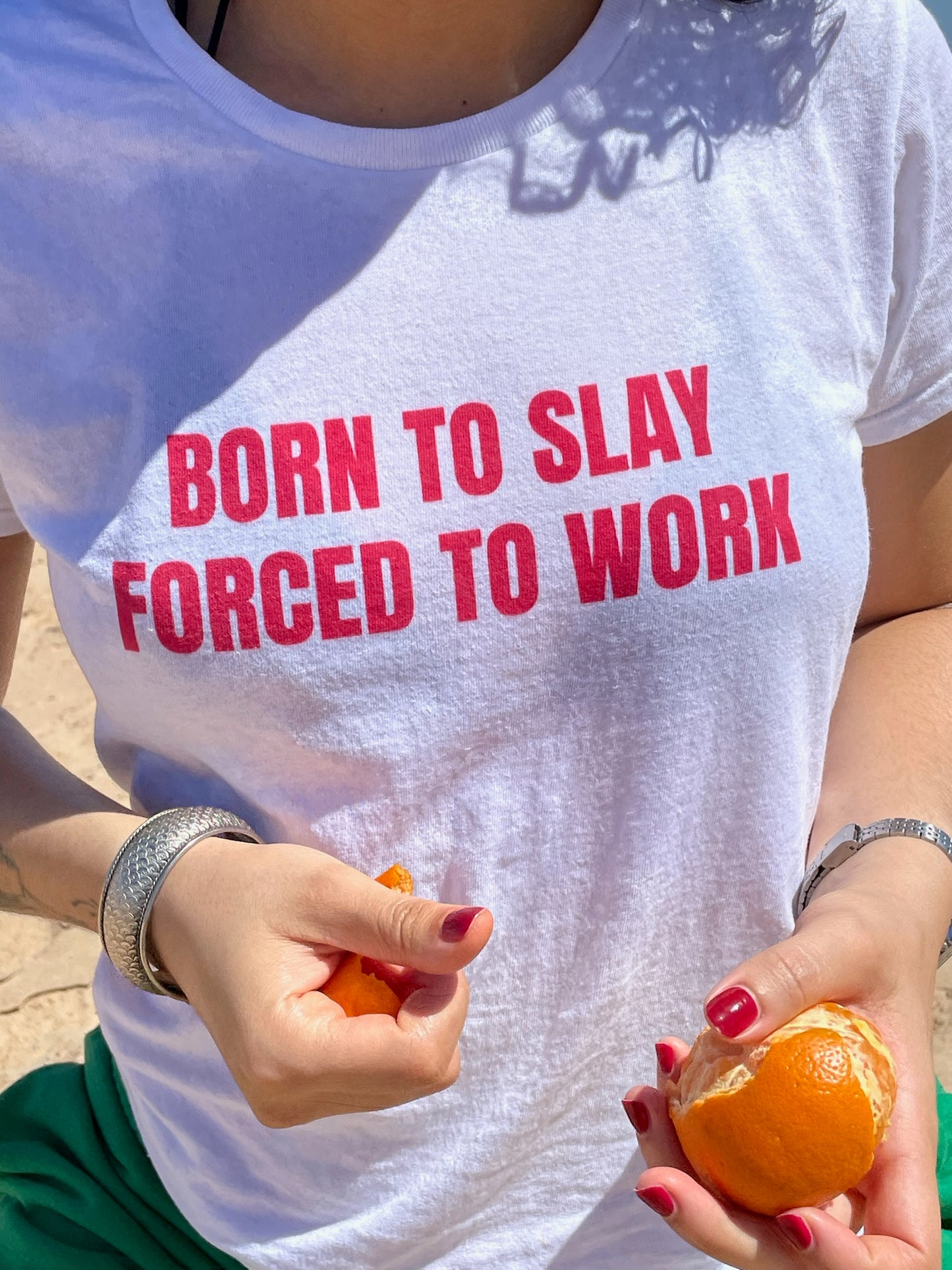 Born To Slay Forced To Work - Graphic Cotton Tee