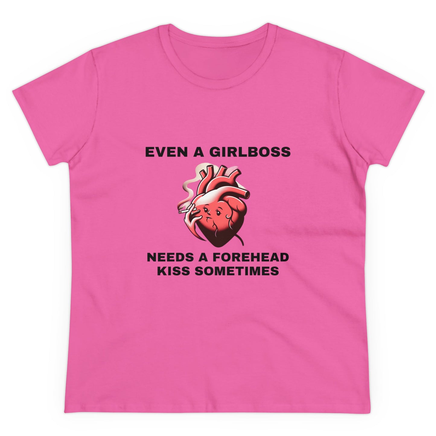 Even A Girlboss Needs A Forehead Kiss Sometimes - Graphic Semi Fitted Silhouette Cotton Tee