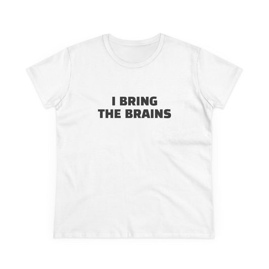 I Bring The Brains - 1/4 Graphic Cotton Cut Semi-Fitted Silhouette T-Shirt
